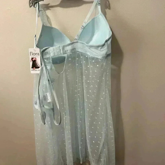 NWT FLORA NIKROOZ BABY BLUE BABYDOLL LINGERIE SET L - Picture 6 of 7
